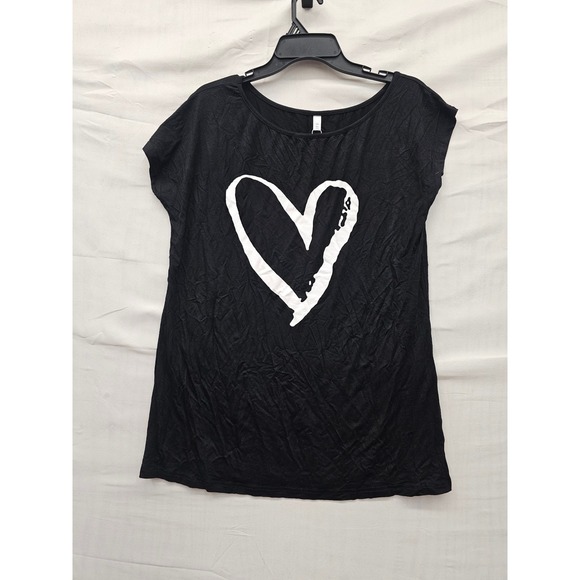 Halife Tops - HALIFE Womens Heart Graphic T-Shirt Black Rayon Blend Casual Size Large